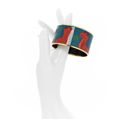 Hermes Enamel Printed Les Leopards Extra Wide Bracelet 62 Folk 2 of 6