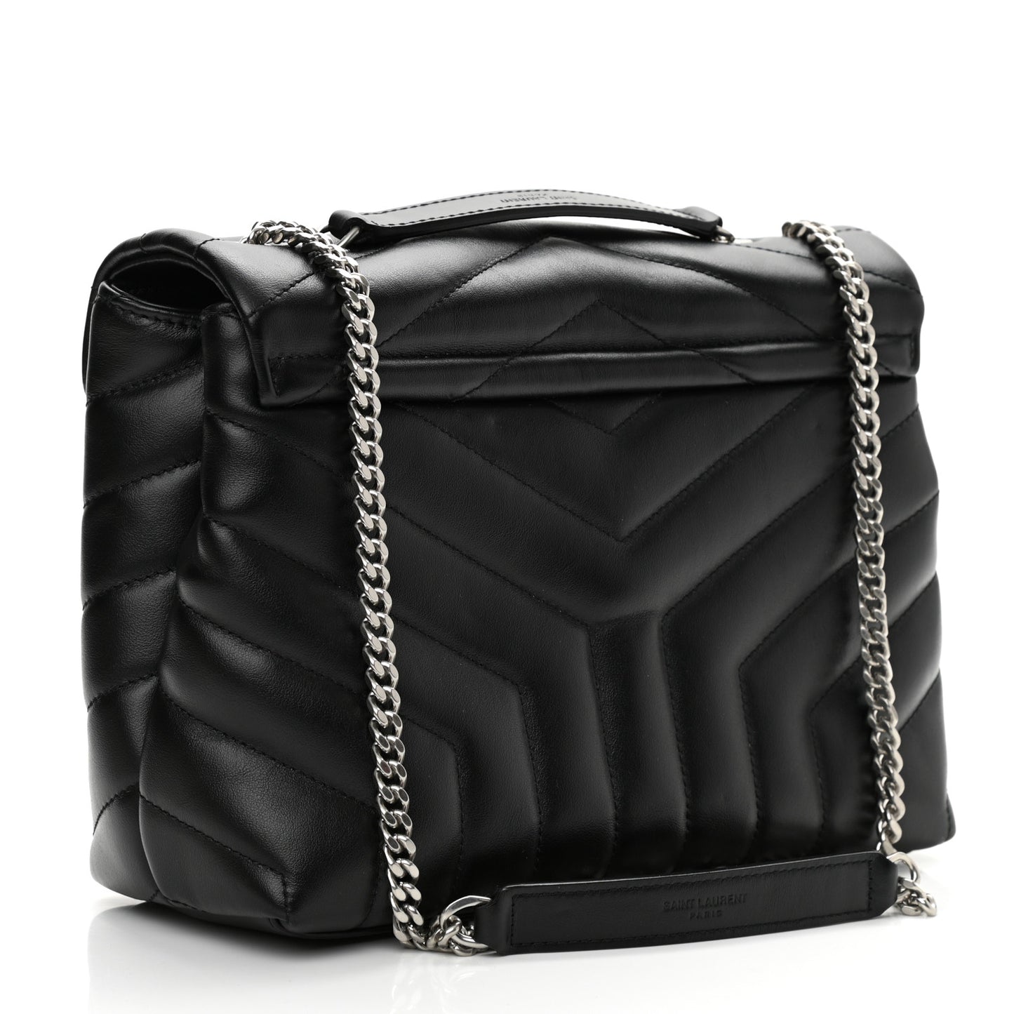 Calfskin Y Quilted Monogram Small Loulou Chain Satchel Black