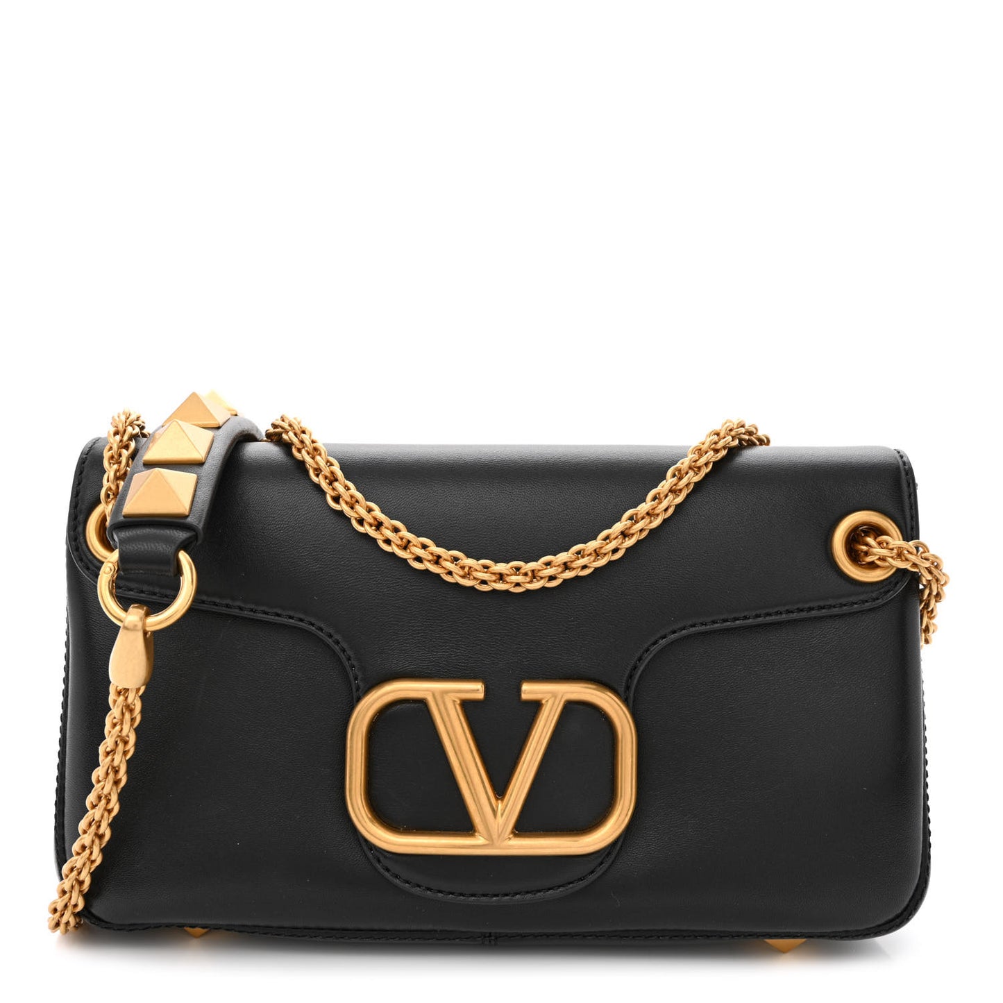 Nappa Stud Sign Shoulder Bag Black