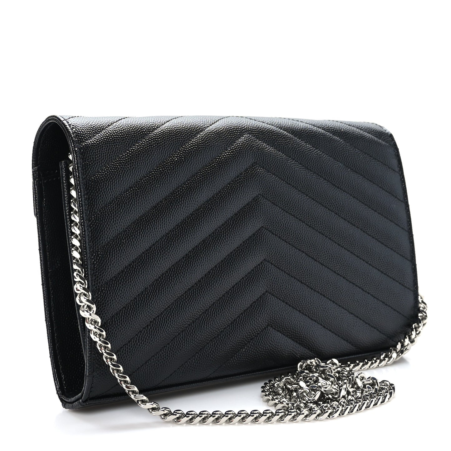 Grain De Poudre Matelasse Chevron Monogram Chain Wallet Black