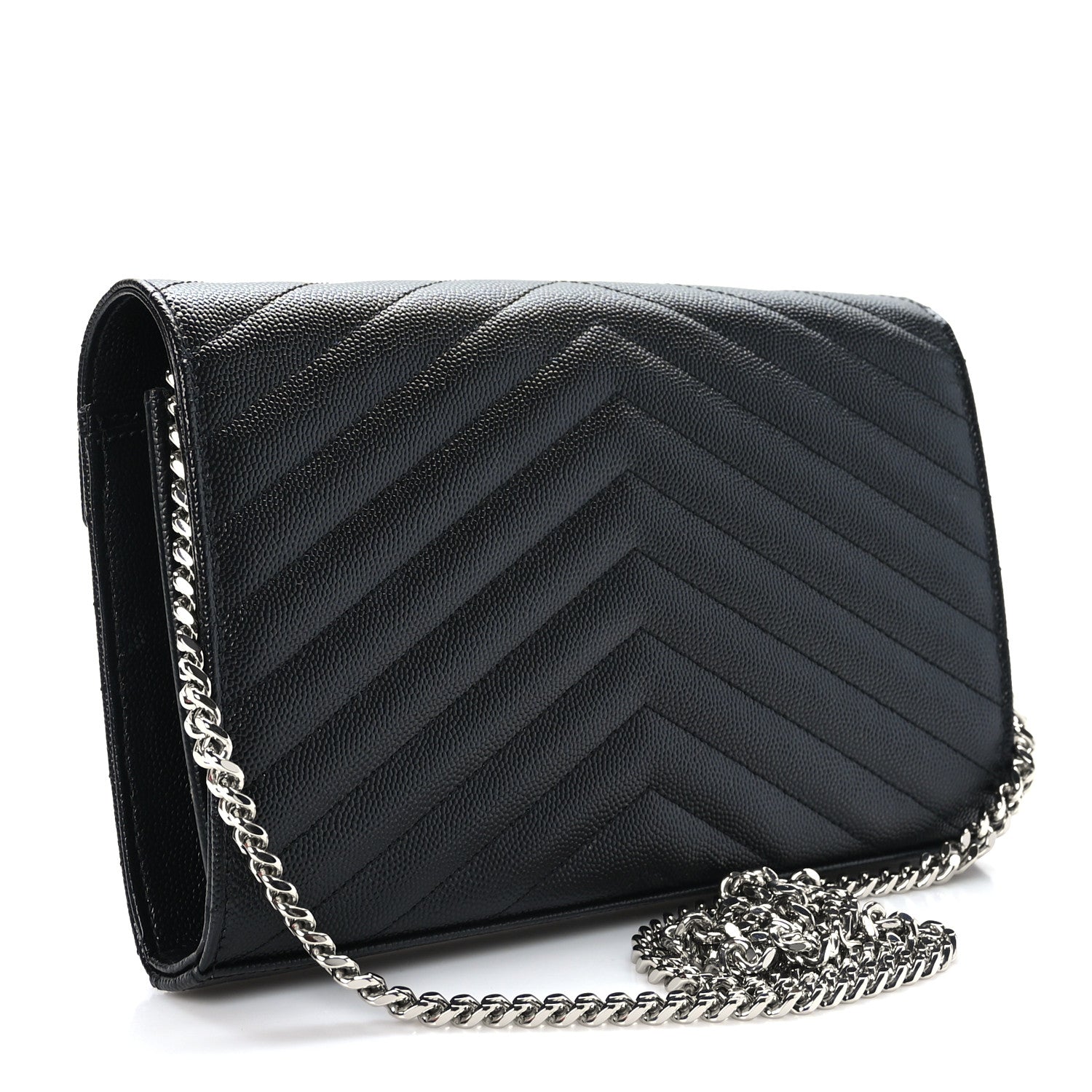 Saint Laurent Grain De Poudre Matelasse Chevron Monogram Chain Wallet Black 1 of 10
