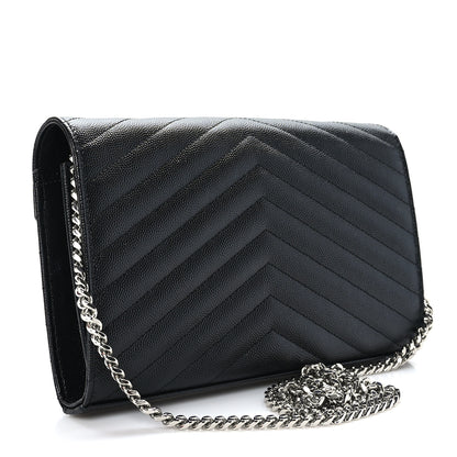 Saint Laurent Grain De Poudre Matelasse Chevron Monogram Chain Wallet Black 1 of 10