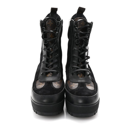 Louis Vuitton Suede Calfskin Monogram Laureate Platform Desert Boots 40 Black 3 of 9