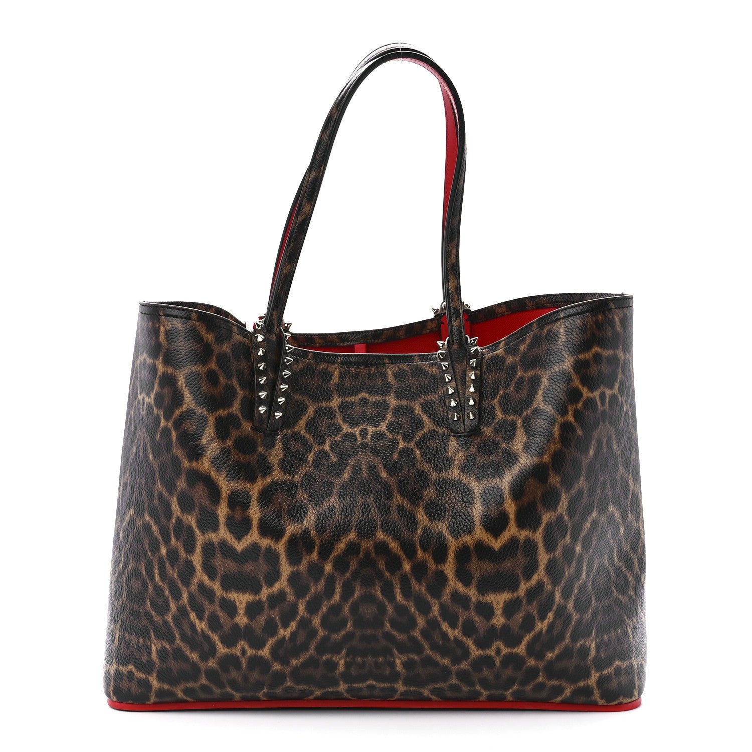 Christian Louboutin Calfskin Leopard Print Spikes East West Cabata Tote Brown 2 of 11