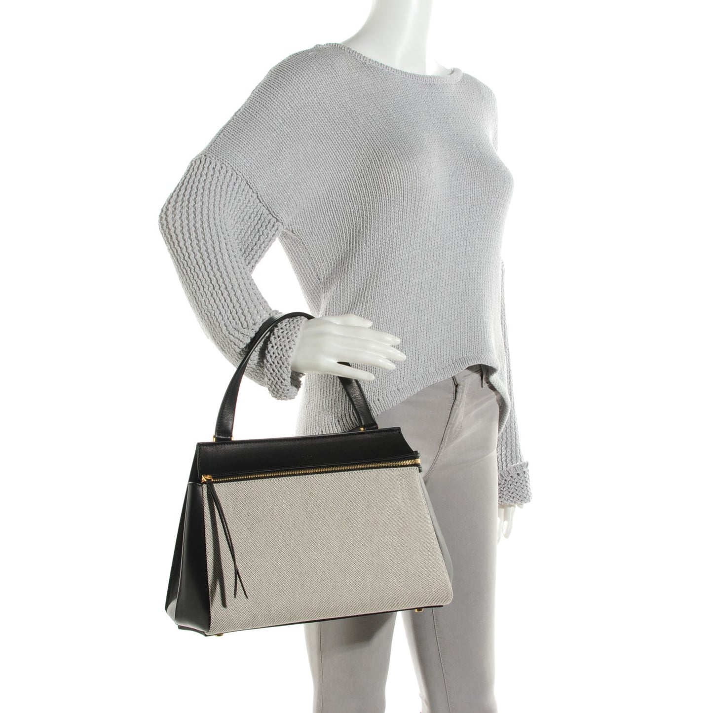 Canvas Calfskin Small Bi-Color Edge Shoulder Bag Black
