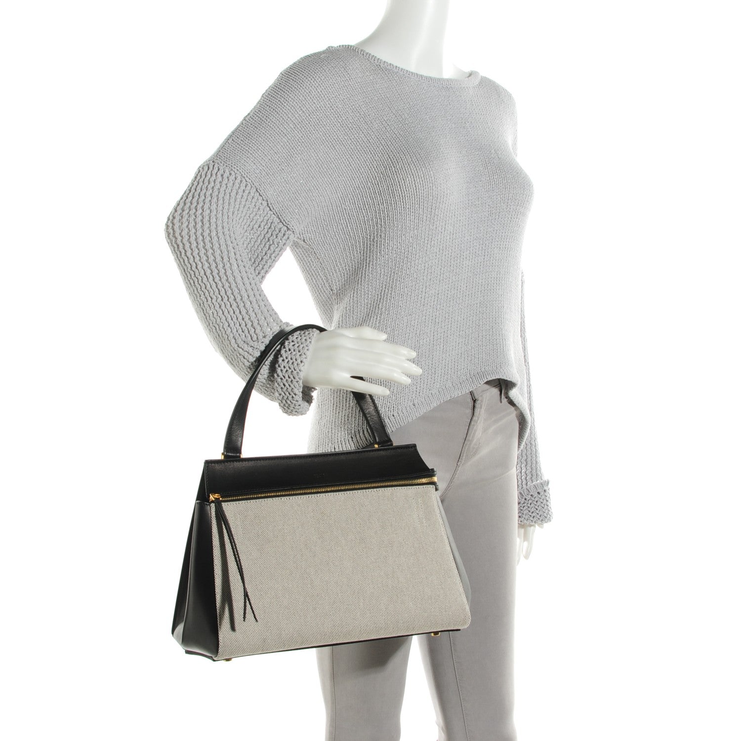 Celine Canvas Calfskin Small Bi-Color Edge Shoulder Bag Black 2 of 7