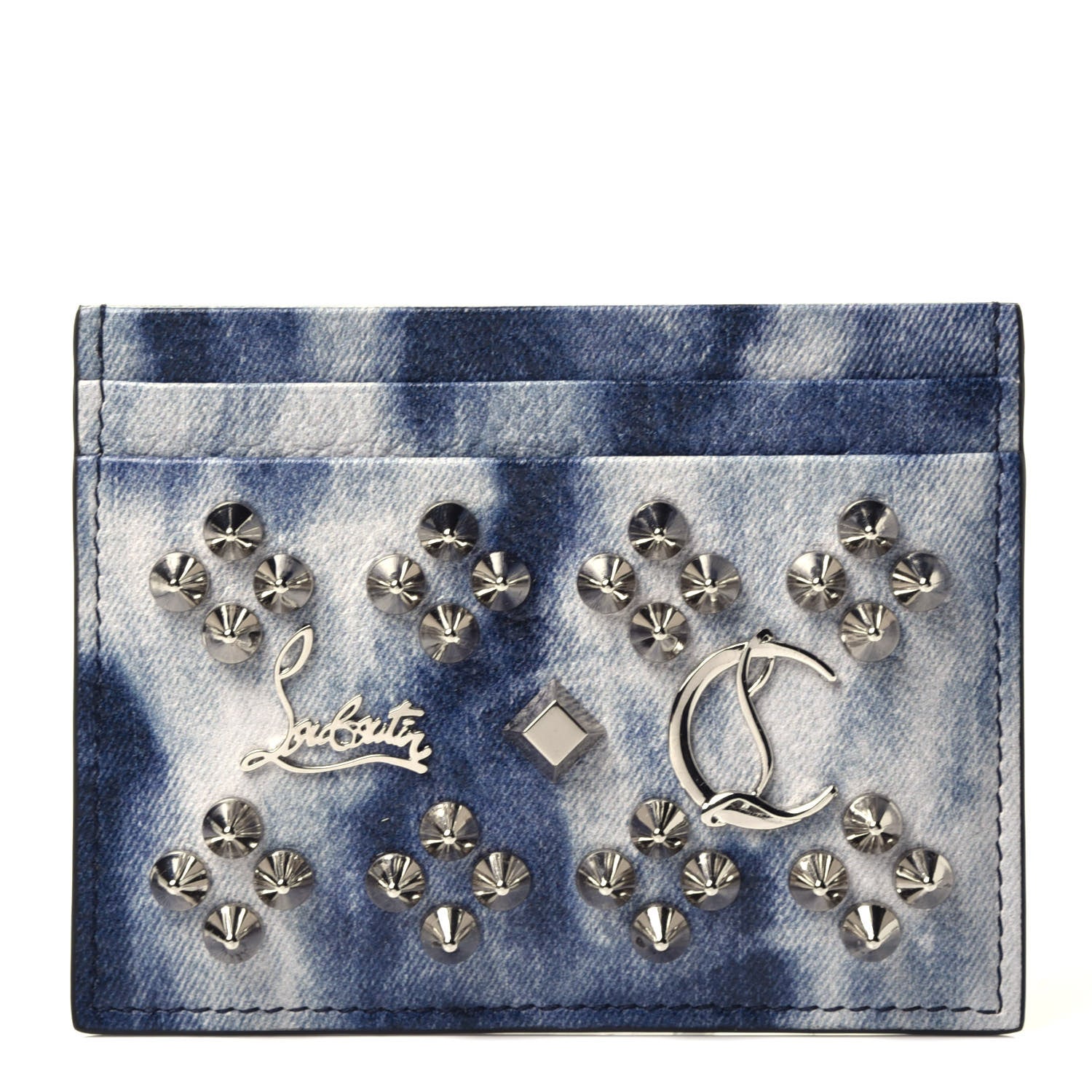 Christian Louboutin Calfskin Loubisky Studded Kios Card Holder Blue 1 of 8