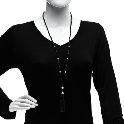 Tiffany Sterling Silver Black Onyx Freshwater Pearl Ziegfeld Tassel Necklace 2 of 4