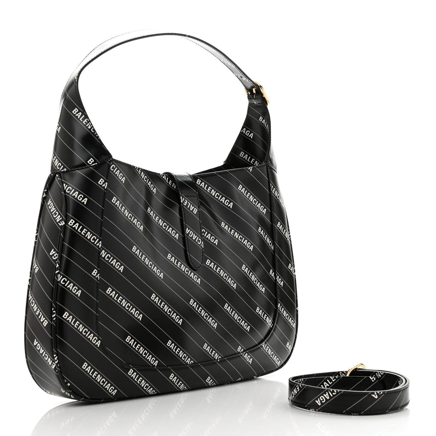 X BALENCIAGA Calfskin Logo Print Medium Jackie 1961 Hobo Black