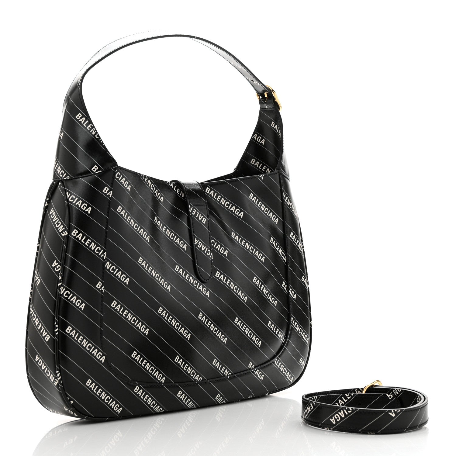 Gucci X BALENCIAGA Calfskin Logo Print Medium Jackie 1961 Hobo Black 3 of 11