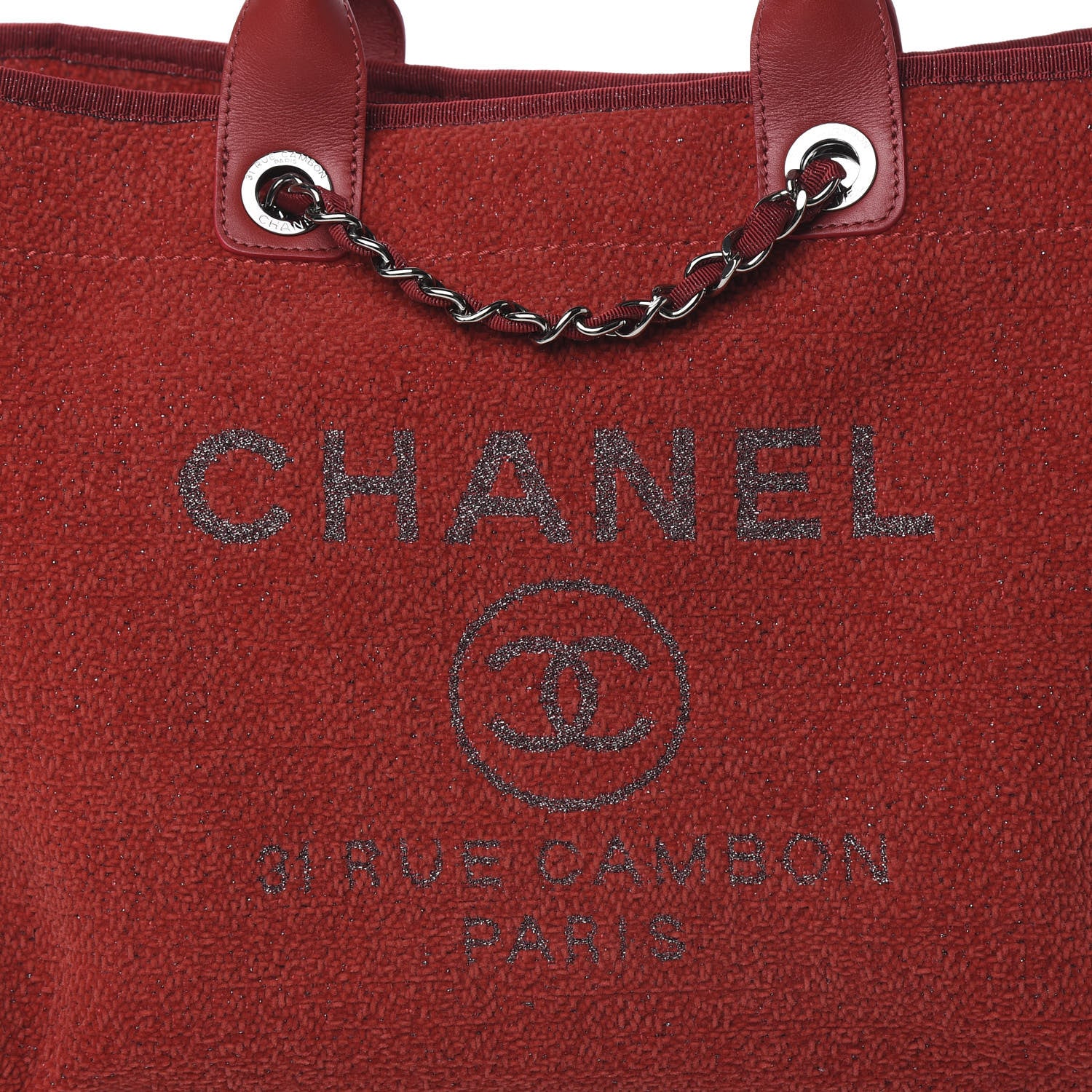 Chanel Lurex Boucle Large Deauville Tote Red 9 of 9