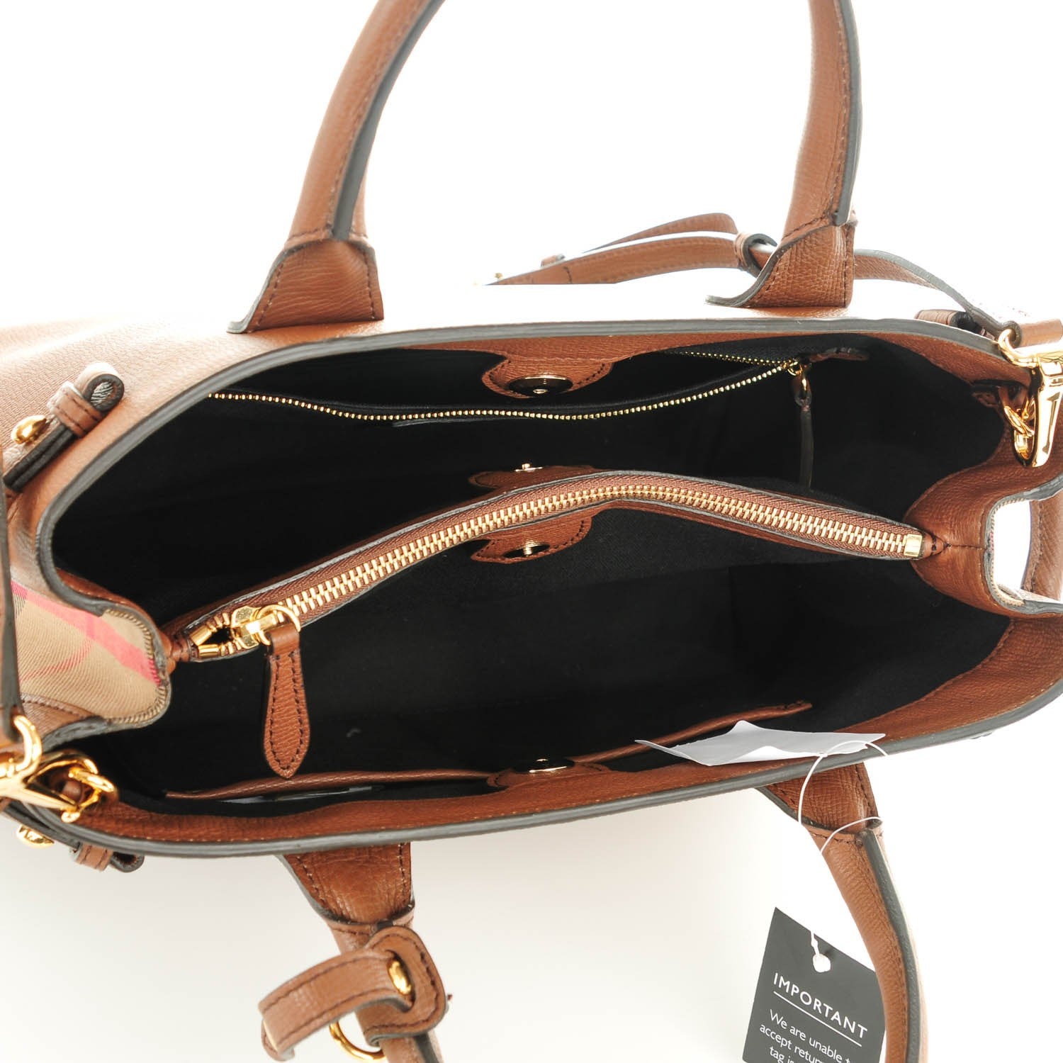 Burberry Grainy Calfskin House Check Medium Banner Tote Tan 5 of 7