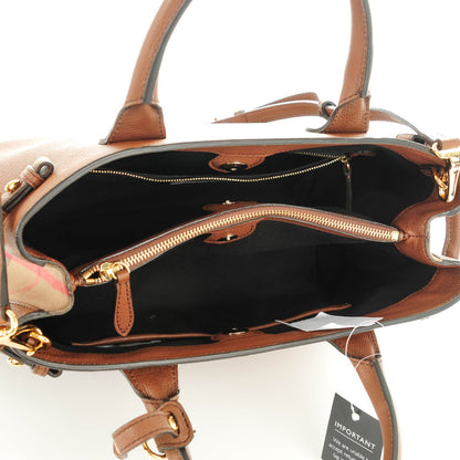 Burberry Grainy Calfskin House Check Medium Banner Tote Tan 5 of 7