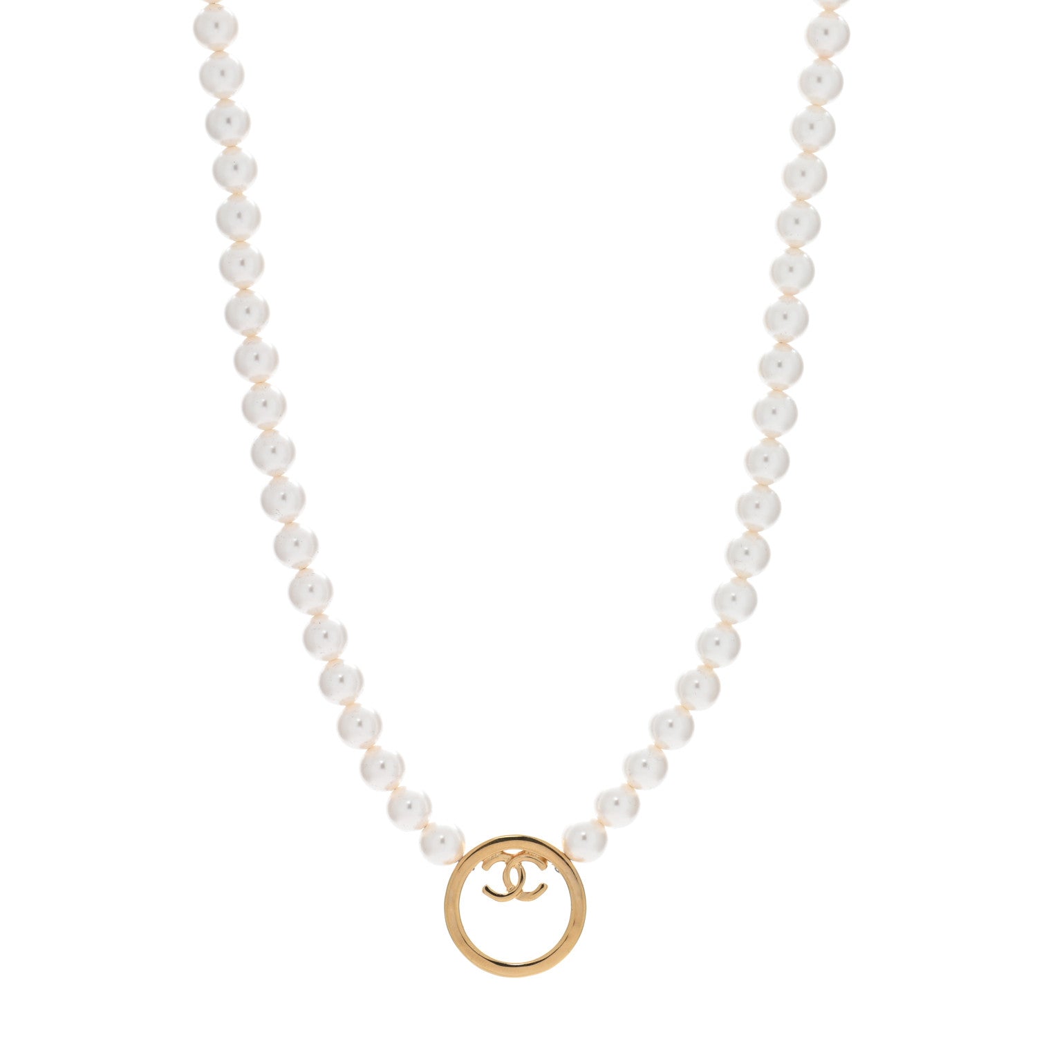 Chanel Pearl CC Round Long Necklace Gold White 1 of 5