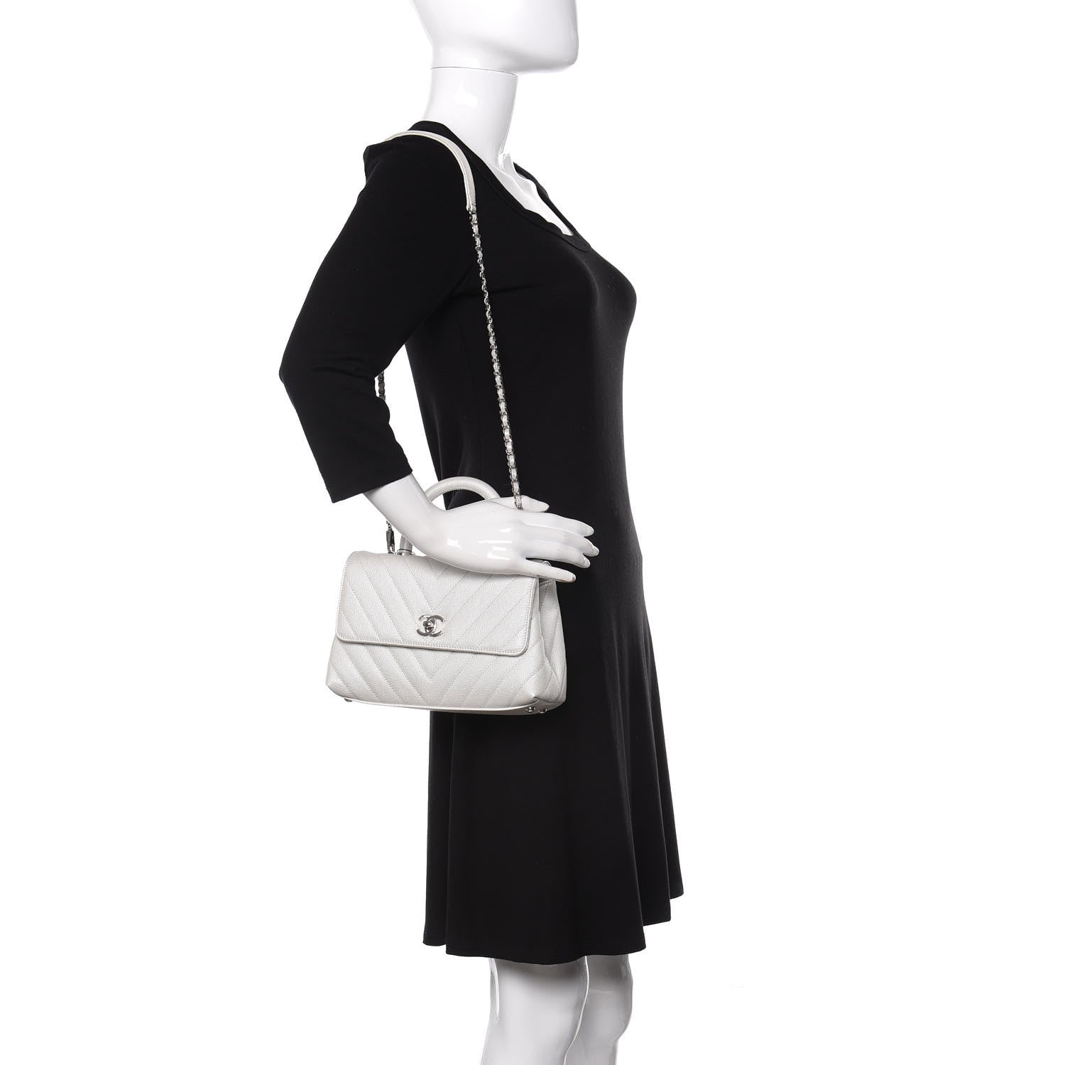 Chanel Iridescent Caviar Chevron Quilted Mini Coco Handle Flap White 2 of 10