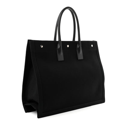 Saint Laurent Linen Calfskin Rive Gauche Tote Black 2 of 9