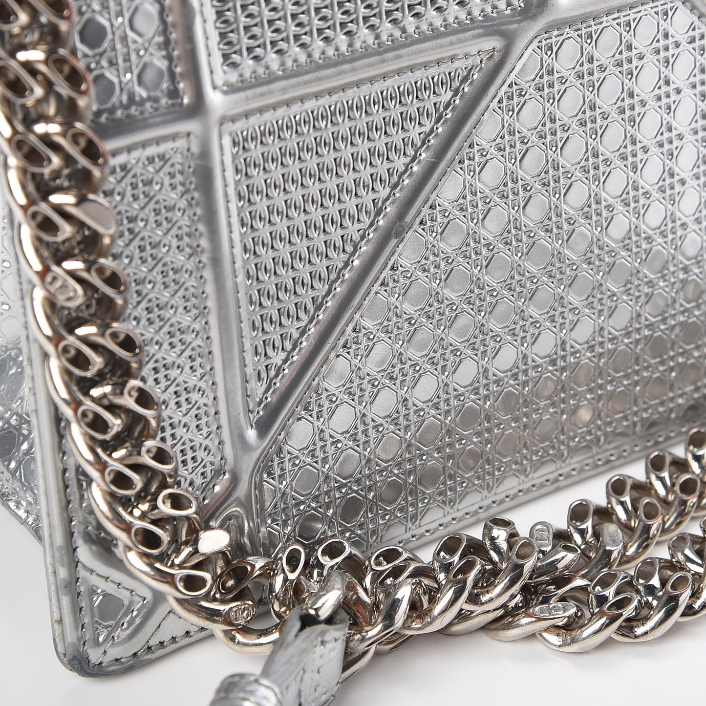 Metallic Patent Micro-Cannage Small Diorama Flap Bag Silver