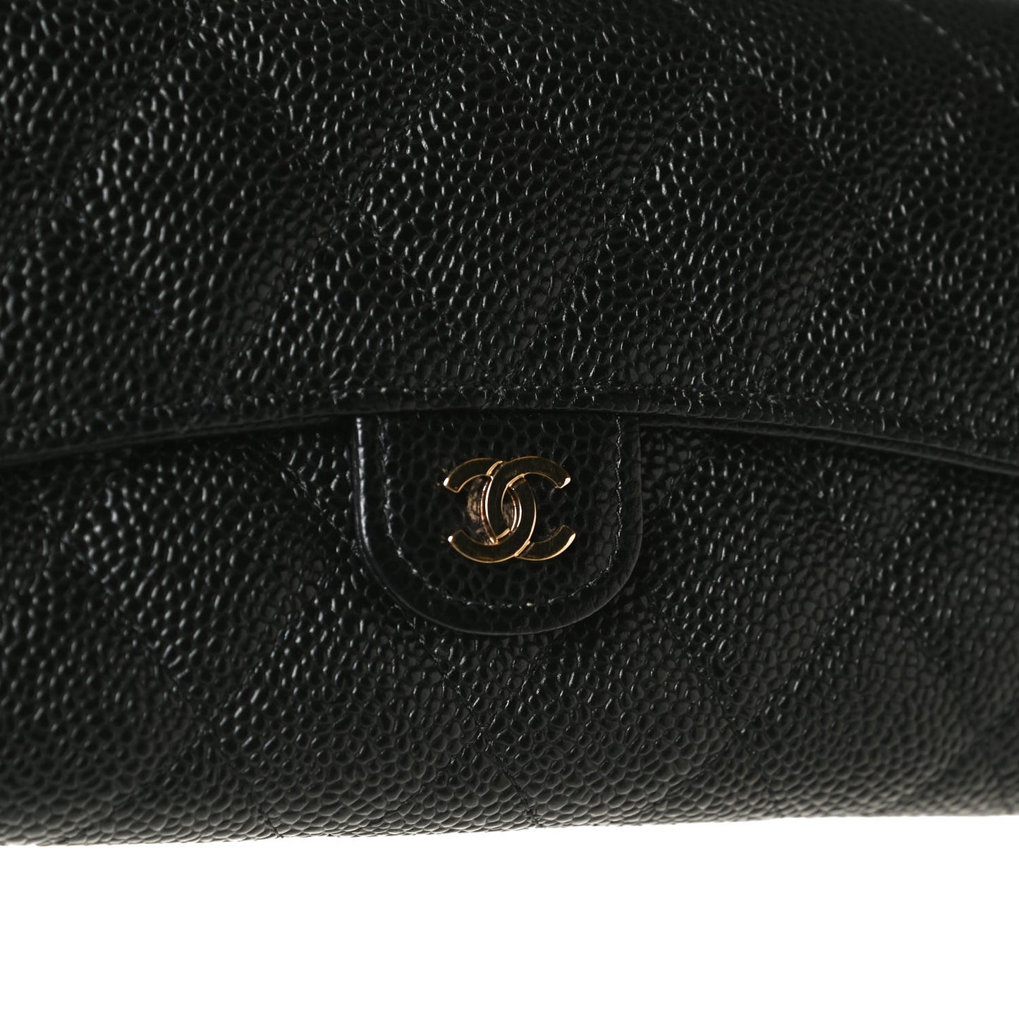 Caviar Quilted Large Gusset Flap Wallet Black