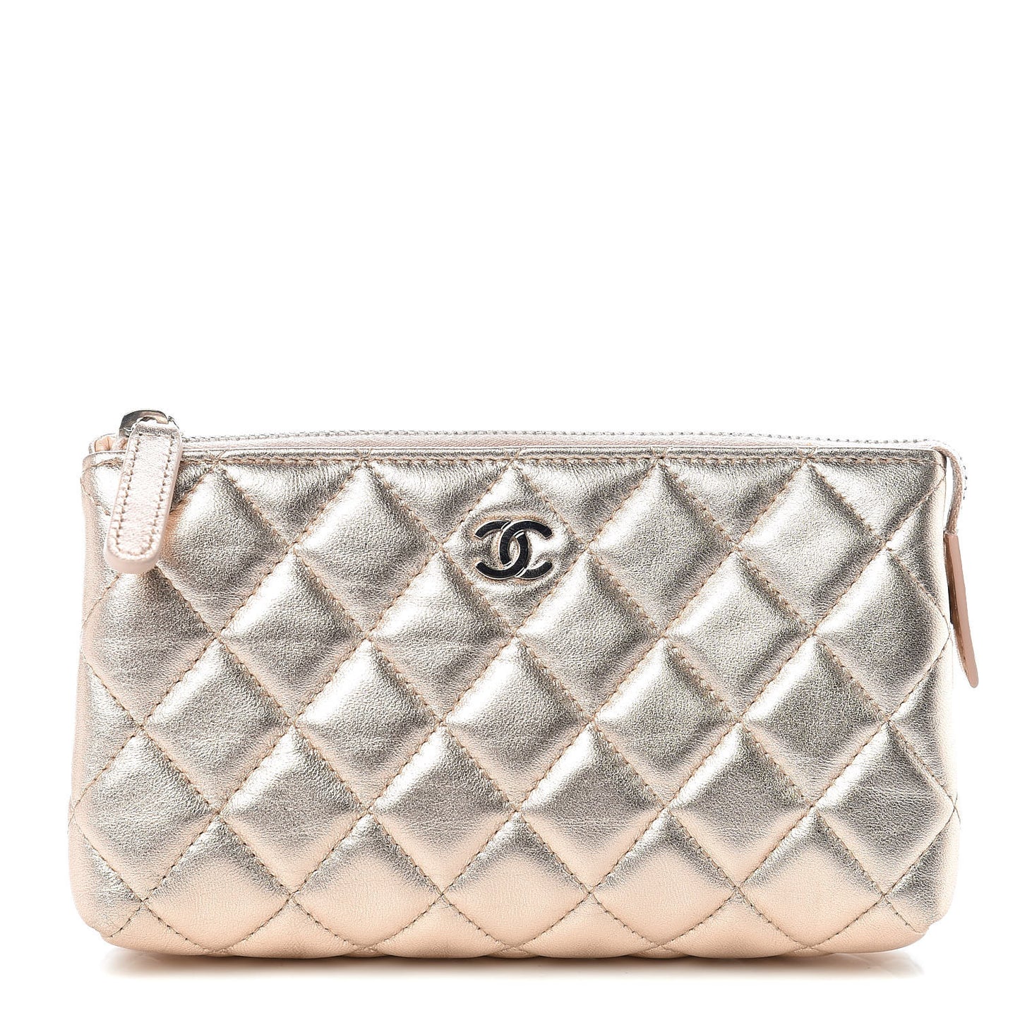 Metallic Lambskin Quilted Cosmetic Pouch Light Pink