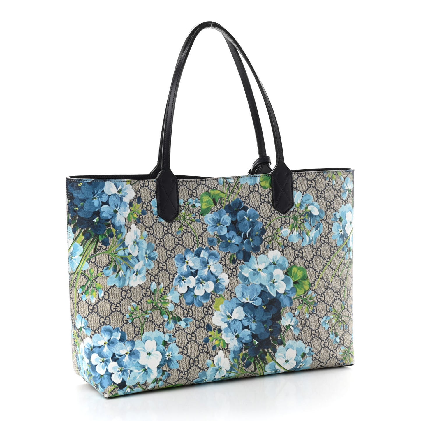 GG Supreme Monogram Blooms Medium Reversible Tote Beige Blue Navy