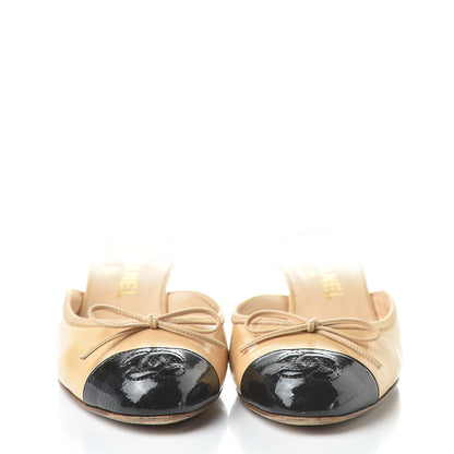 Chanel Lambskin Cap Toe CC Mules 37.5 Beige Black 2 of 14