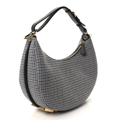 Fendi Wool Vitello Grace Small Houndstooth Small Fendigraphy Hobo Bag Grigio Anthracite 3 of 9