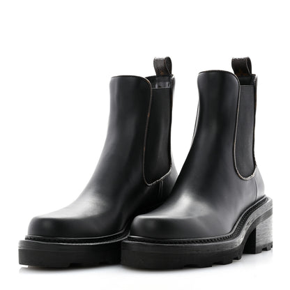 Louis Vuitton Calfskin Monogram Beaubourg Ankle Boots 37 Black 3 of 10