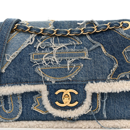 Chanel Denim Shearling Hieroglyph Flap Blue 8 of 11