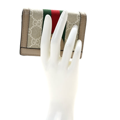 Gucci GG Supreme Monogram Textured Dollar Calfskin Web Ophidia Card Case Beige Mystic White Oatmeal 2 of 6
