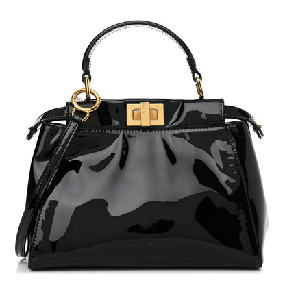 Fendi Vitello Vernice Mou Mini Peekaboo Iconic Satchel Black 1 of 10