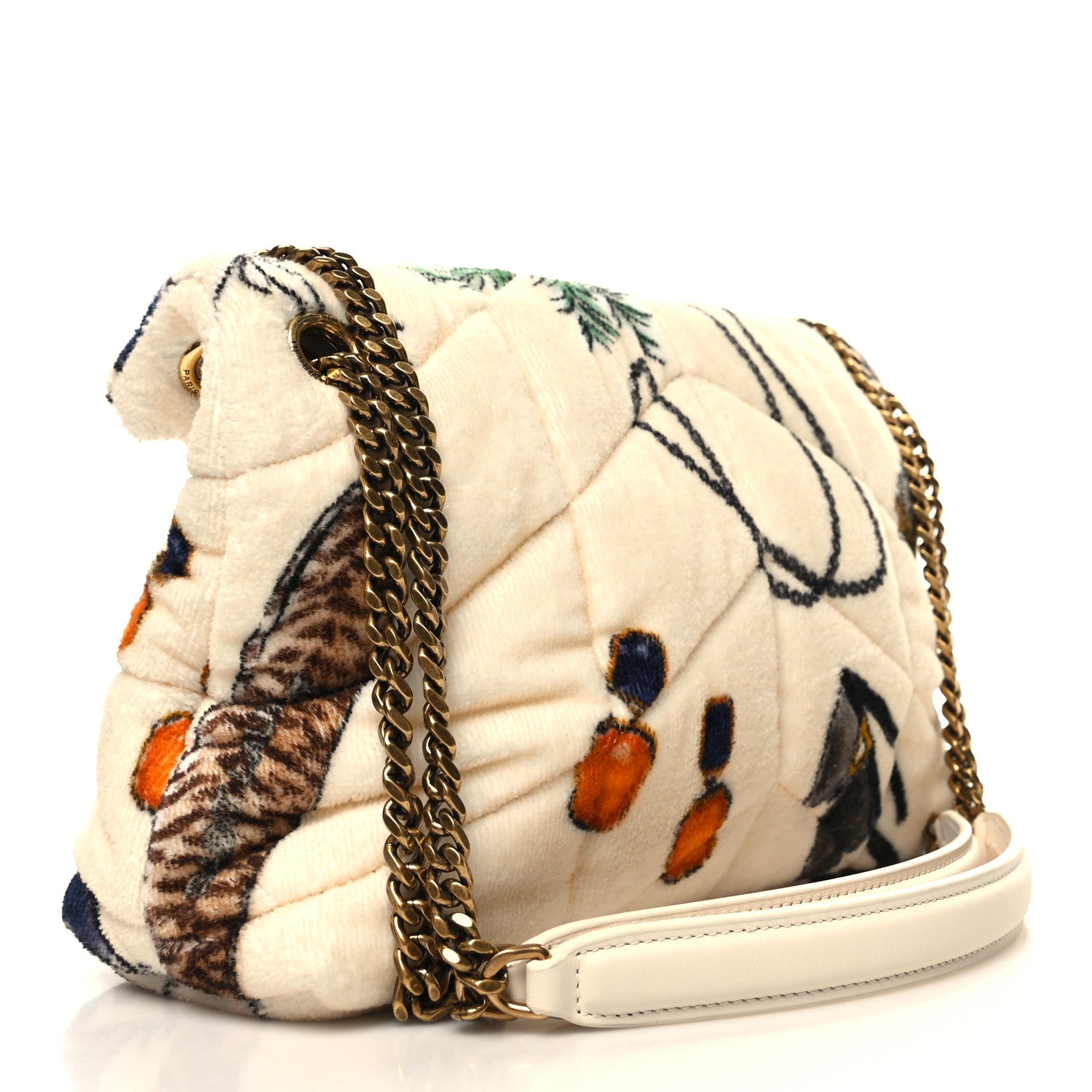 Saint Laurent Terrycloth Summer Print Quilted Small Loulou Puffer Monogram Chain Satchel Multicolor White 3 of 11