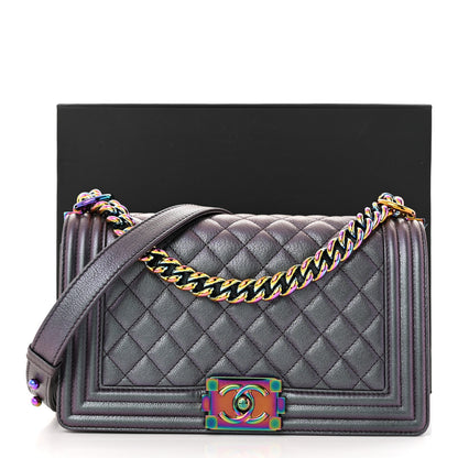Chanel Iridescent Goatskin Quilted Medium Boy Flap Purple 11 of 11