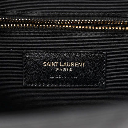 Saint Laurent Grain De Poudre Matelasse Chevron Large Monogram Satchel Black 6 of 10