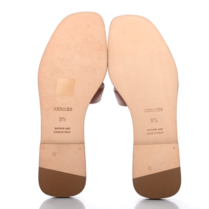 Hermes Box Calfskin Oran Sandals 37.5 Gold 5 of 8