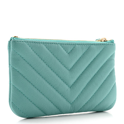 Chanel Caviar Chevron Quilted Small Cosmetic Case Light Blue 3 of 9