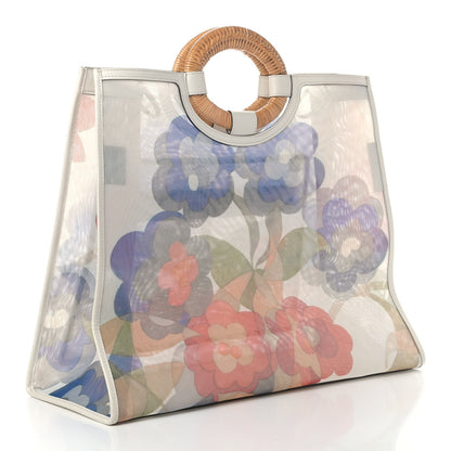 Fendi Mesh Vitello Century Wicker Floral Print Large Runaway Shopper Tote White Ice Multicolor 2 of 9