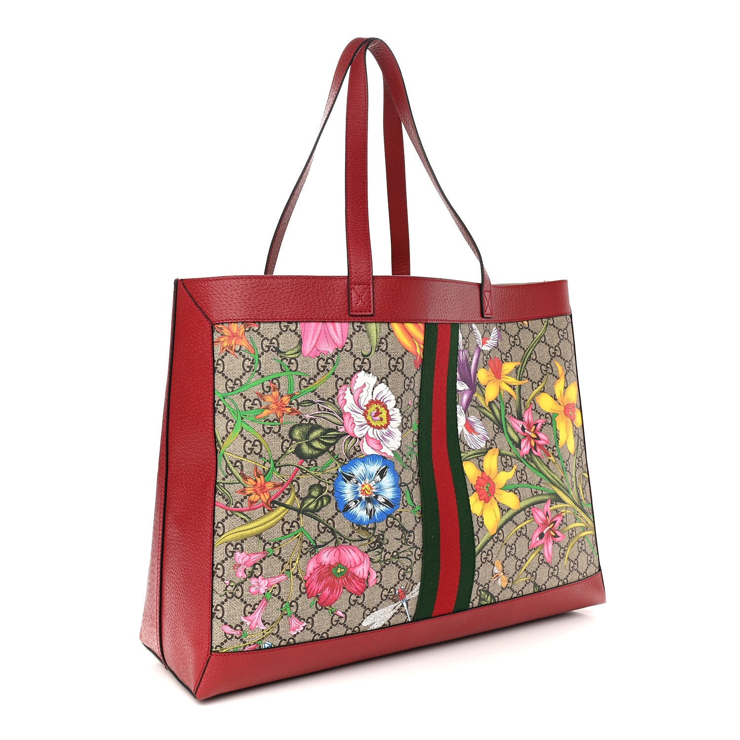 Gucci GG Supreme Monogram Flora Web Large Ophidia Tote Red 4 of 13