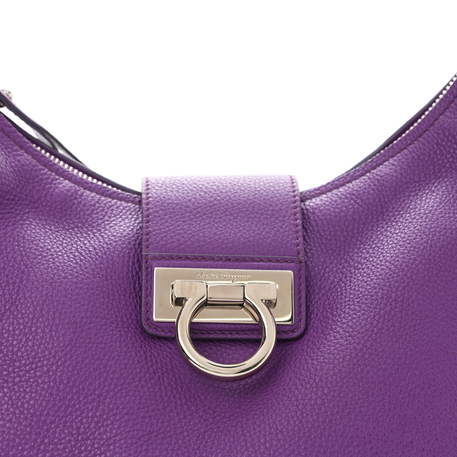 Salvatore Ferragamo Calfskin Fanisa Gancini Hobo Purple 7 of 9