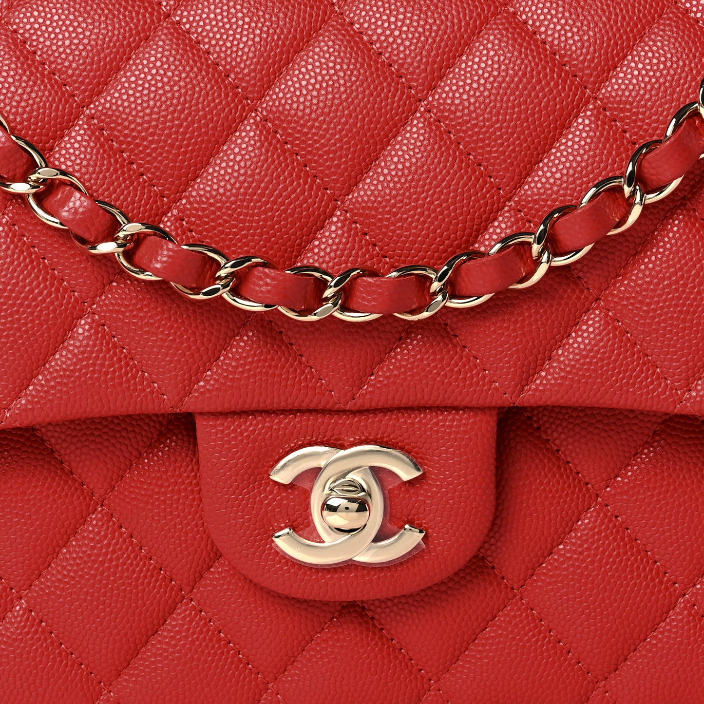 Caviar Quilted Medium Double Flap Red