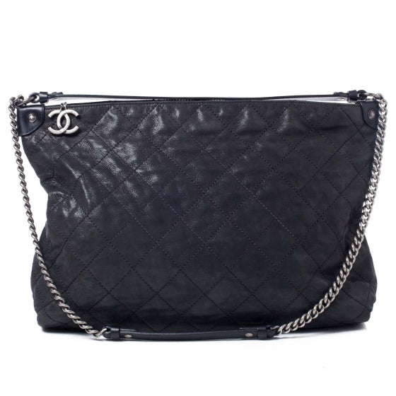 Iridescent Calfskin Coco Daily Hobo Black