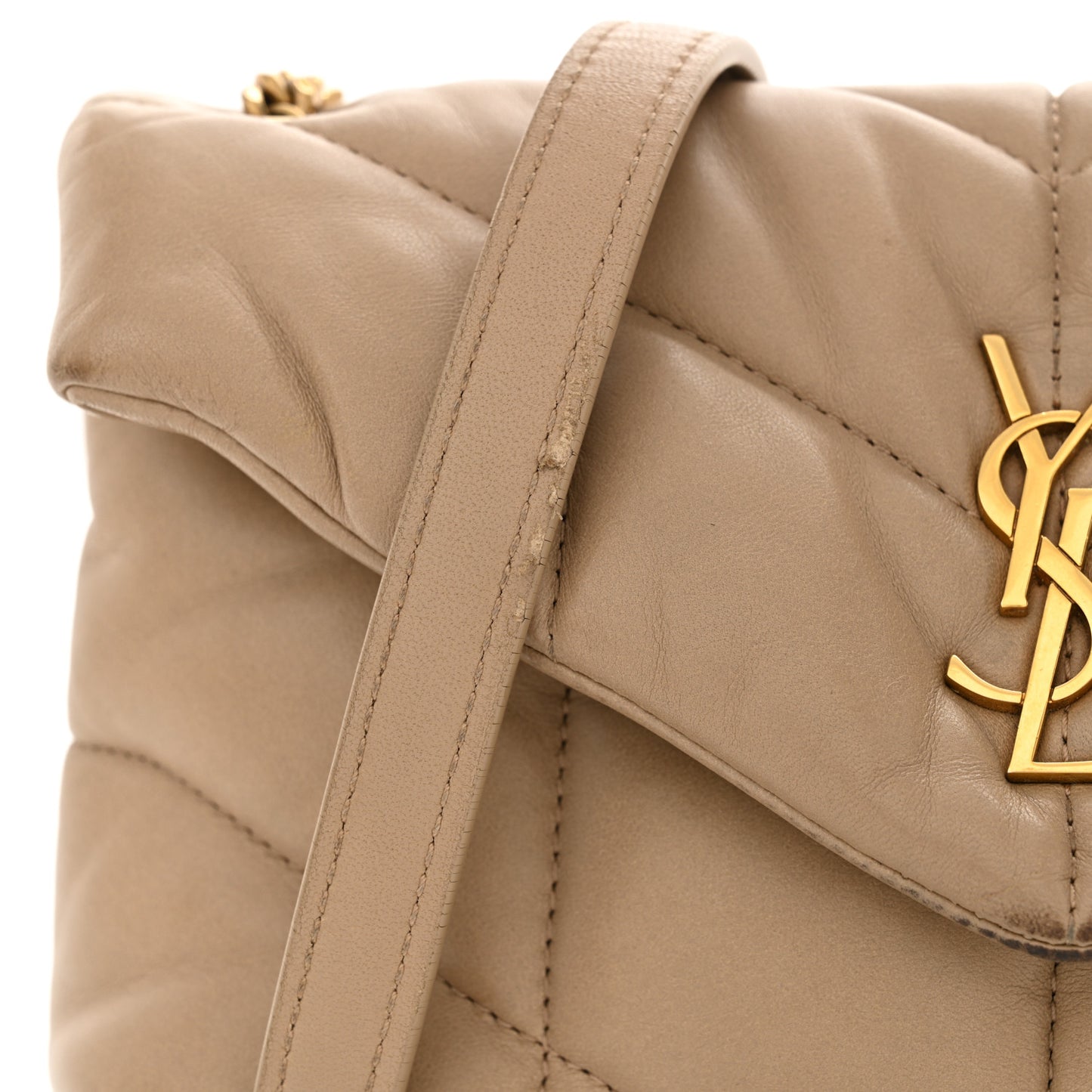 Lambskin Quilted Toy Loulou Puffer Monogram Chain Satchel Dark Beige