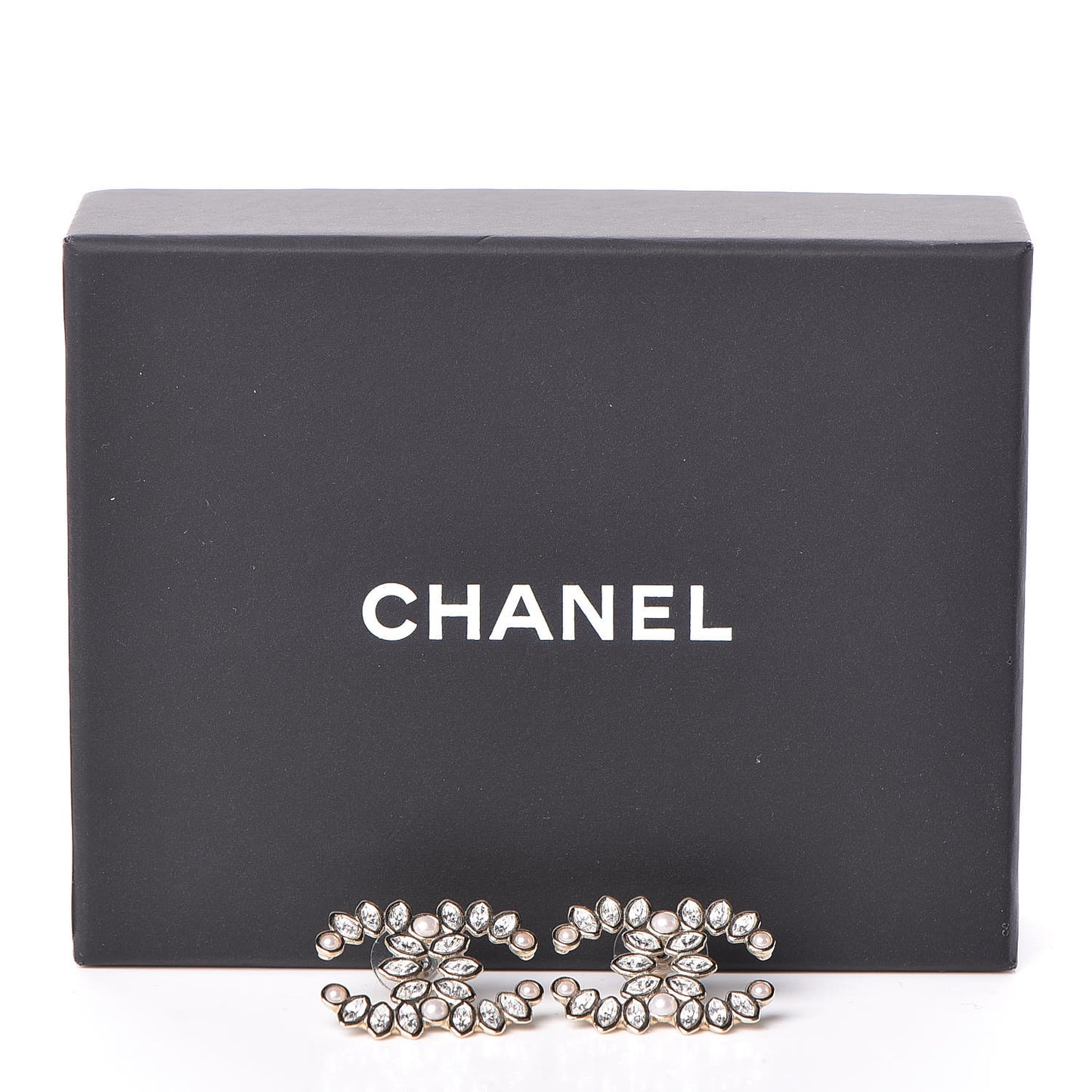 Crystal Pearl CC Earrings Gold