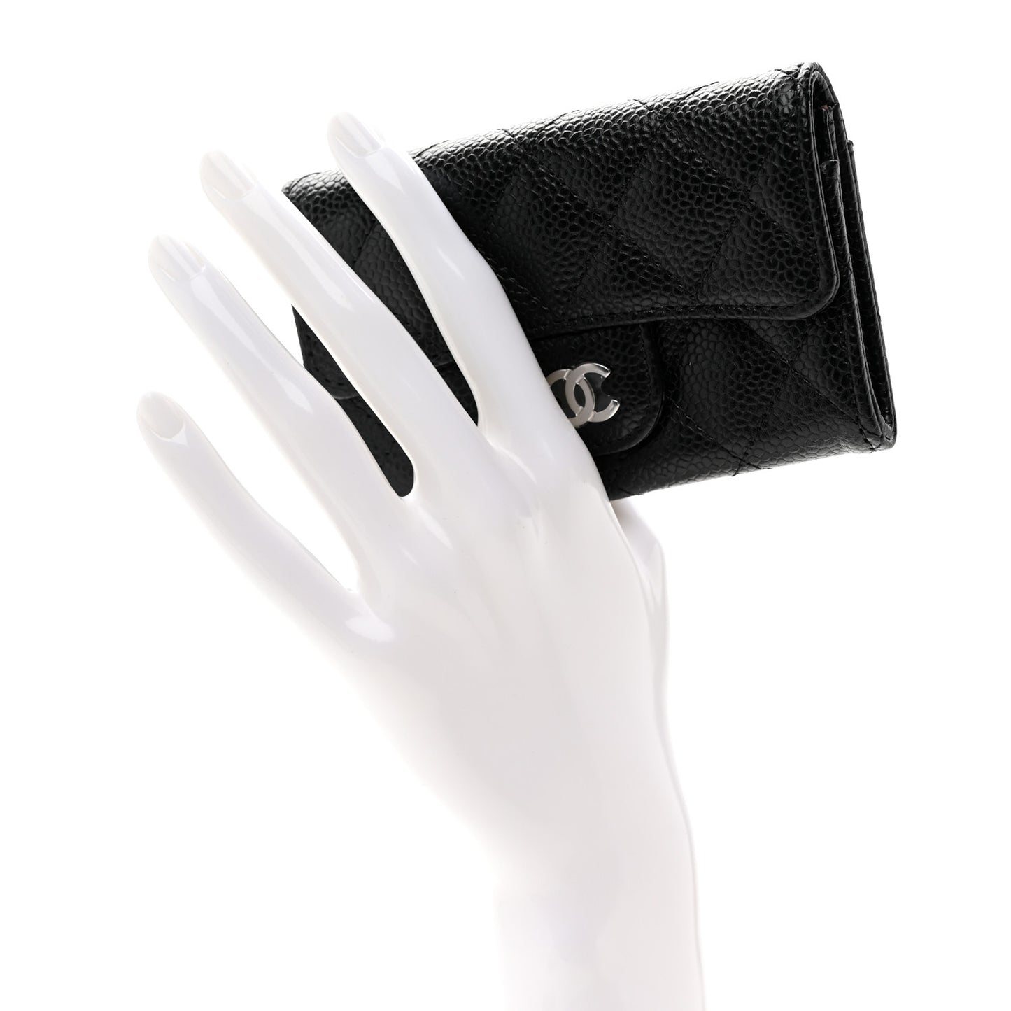 Caviar Quilted Flap Card Holder Wallet Black