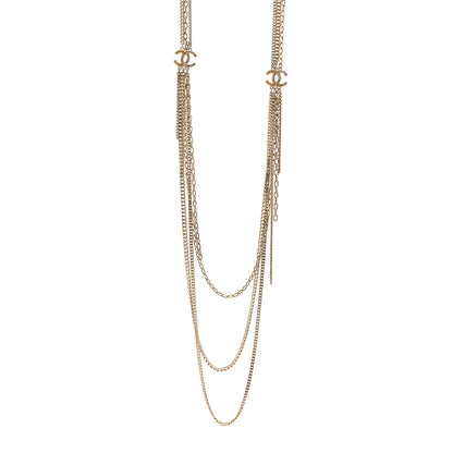 Chanel Baguette Crystal Gripoix Poured Glass CC Multi Strand Chain Necklace Light Gold 1 of 6