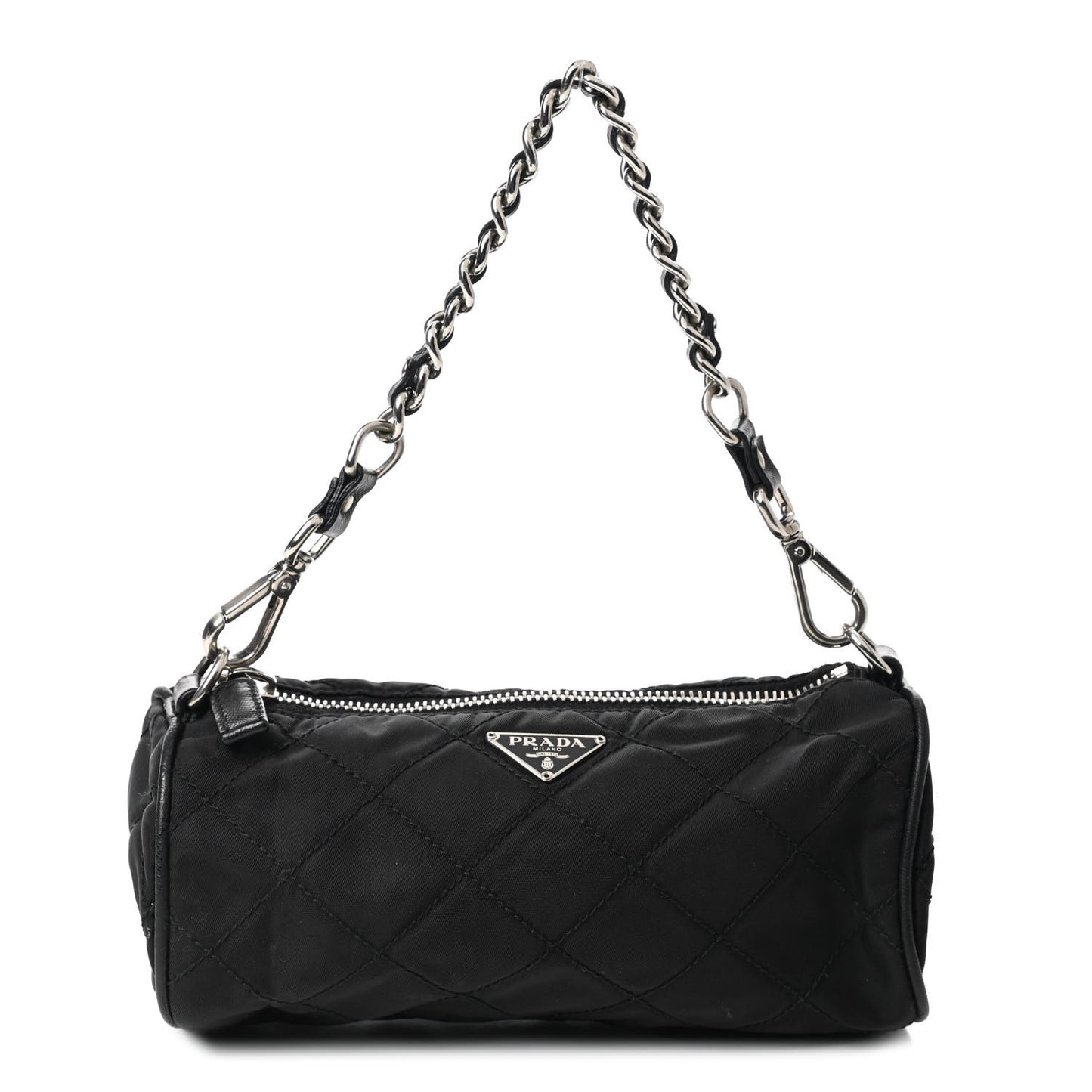 Tessuto Nylon Impunturato Quilted Chain Pochette Black