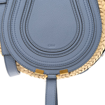 Chloe Raffia Small Grain Calfskin Marcie Basket Crossbody Shady Cobalt 8 of 10