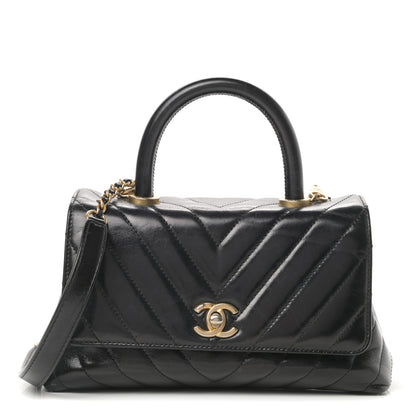 Chanel Calfskin Chevron Quilted Mini Coco Handle Flap Black 1 of 11