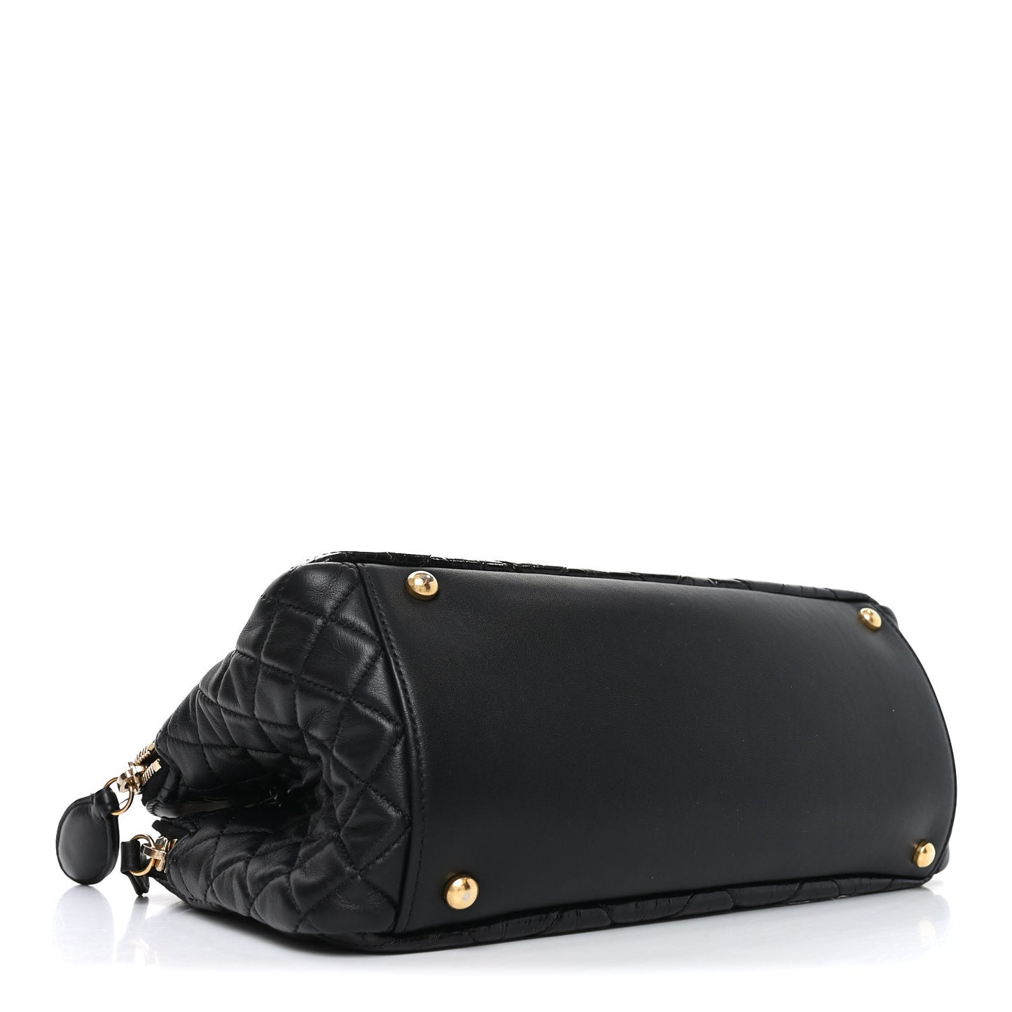 Glazed Crinkled Lambskin Small Reissue Zip Shopping Tote Black