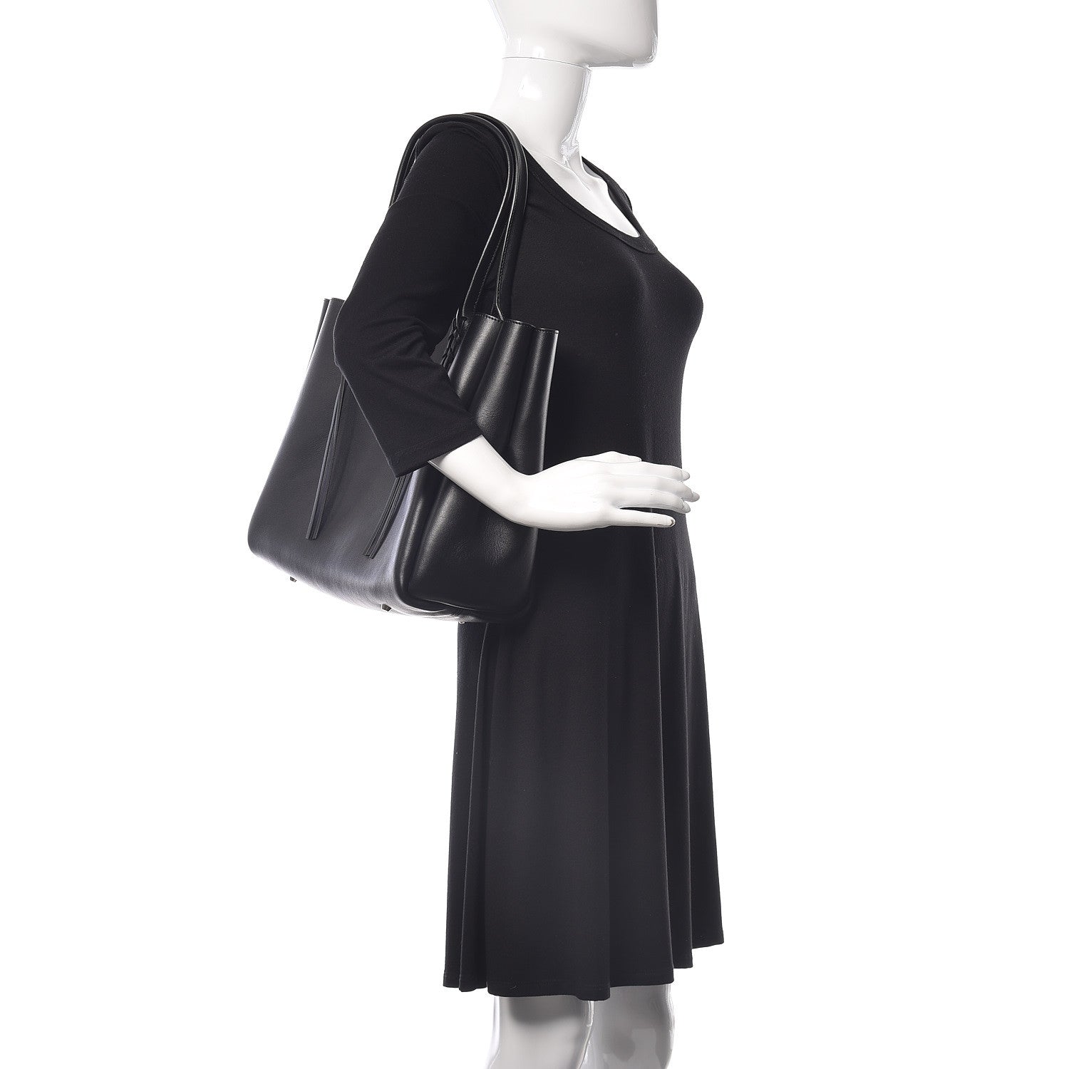 Lanvin Smooth Calfskin Small Fringe Shopper Tote Black 2 of 12