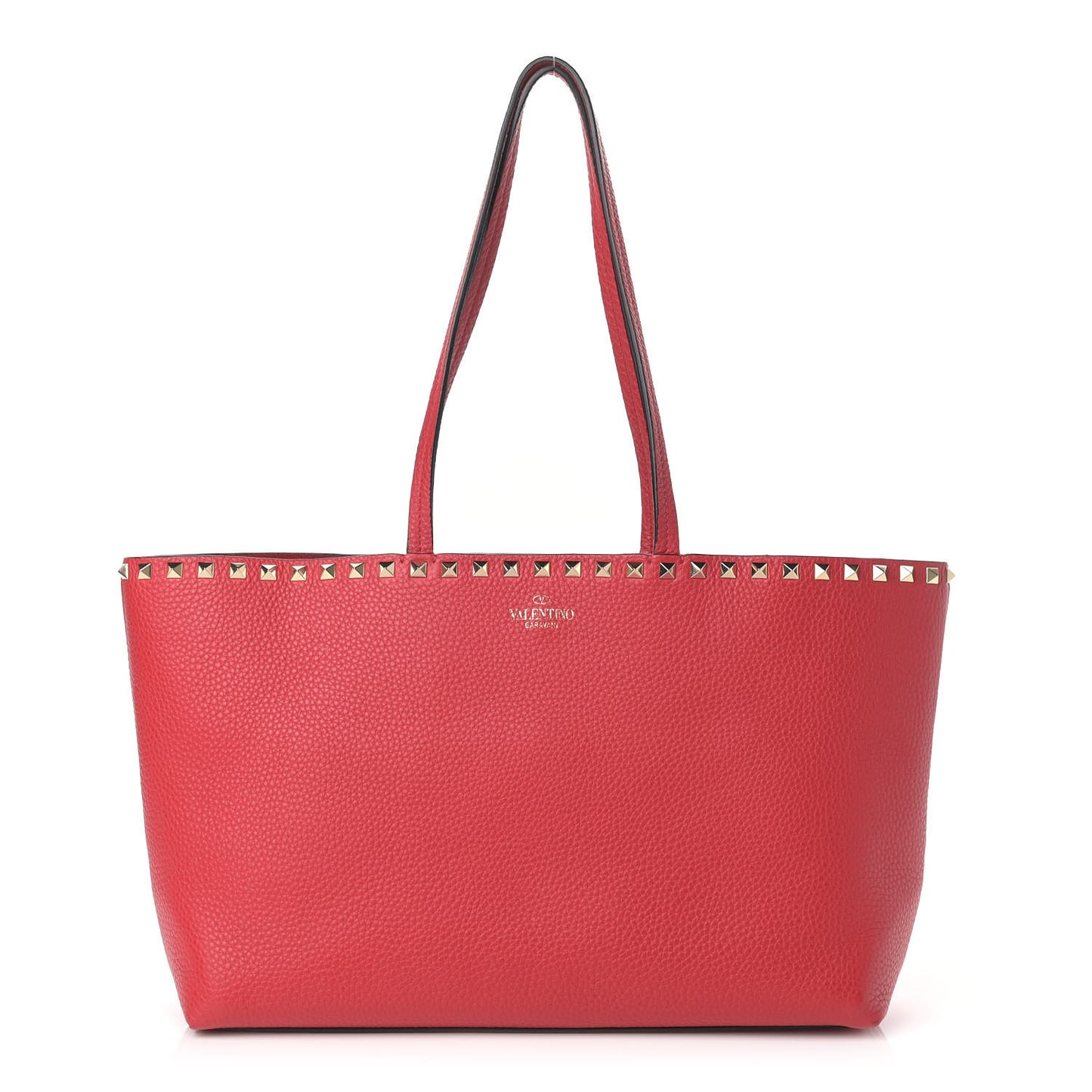 Grained Calfskin Small Rockstud Shoulder Tote Rouge Pur